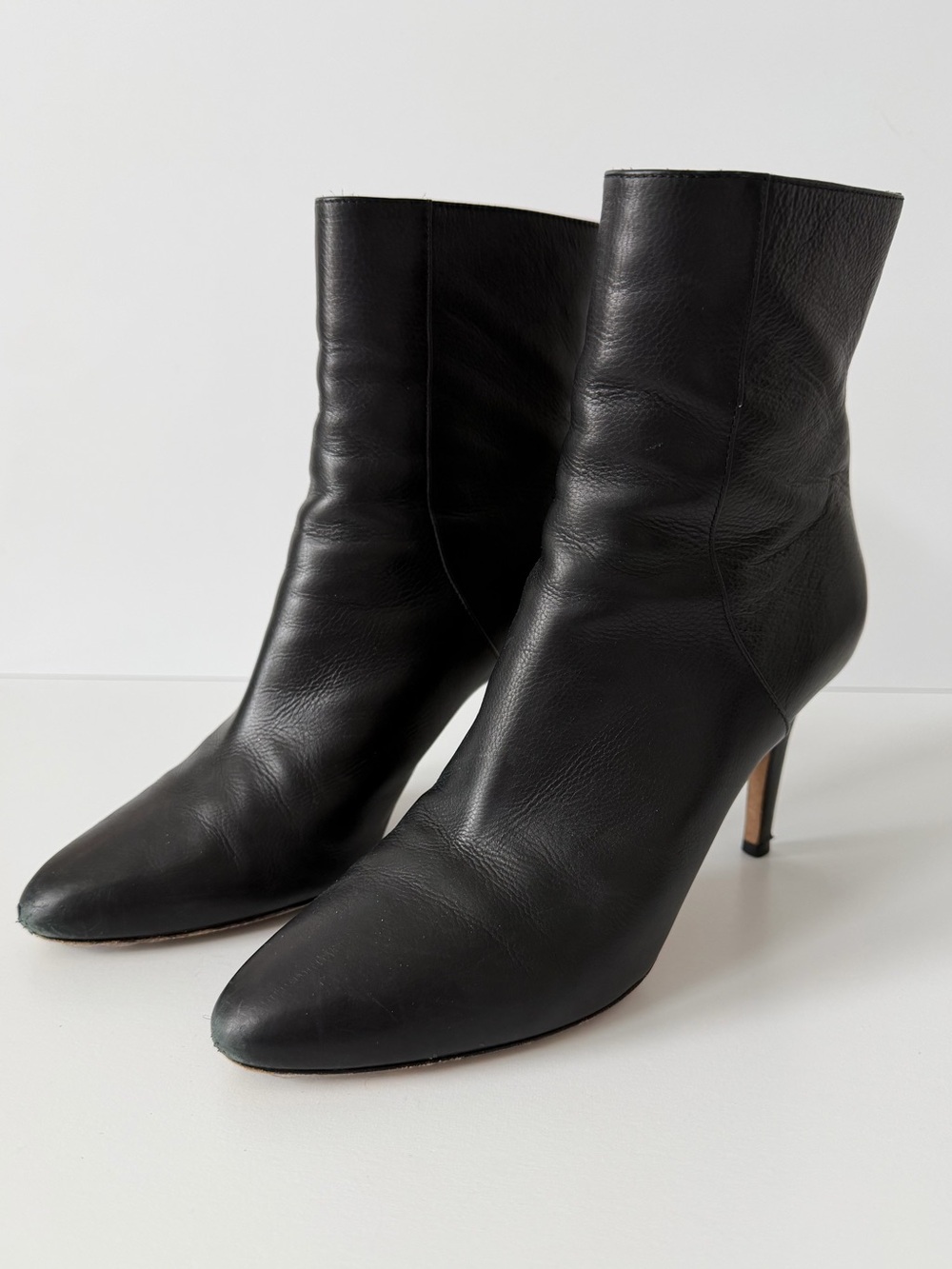 Jimmy Choo Black Leather Pointed Toe Stiletto Ankle Boots, 37 / US